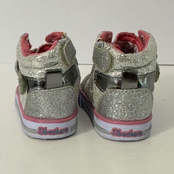 Skechers Twinkle Toes Silver and Pink Toddler High Top Shoes | Toddler Size 2 - Picture 5 of 12